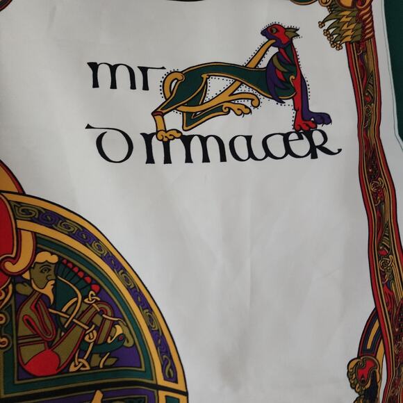 Book of Kells Scarf Celtic Irish Art Square Green Border Polyester Vintage - Picture 7 of 10